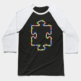 Puzzle Piece Autism Christmas Lights Baseball T-Shirt